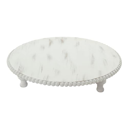 Efavormart 18" Extra Large Wooden Pedestal Cake Stand - Antique White Beaded Riser for Multi-Tier Cakes, Grand Wedding Displays, & Rustic Home Decor - size: 18"