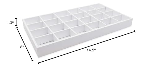 The Display Guys - Stackable Jewelry Tray and Organizer - for Drawers, Dressers, Store Display (24 Compartments, White Leatherette) - color: Leatherette White, size: 24 Compartments