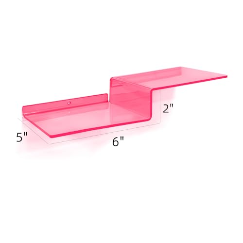 SetGame 2-Pack Acrylic Shelves Z-Shaped Display Stand Wall Mounted, 12 Inch Wall Storage Organizer for Toys, Books, Plants, Photos Album, Suit for Office, Living Room, Room Decor (Neon Pink) - color: Neon Pink