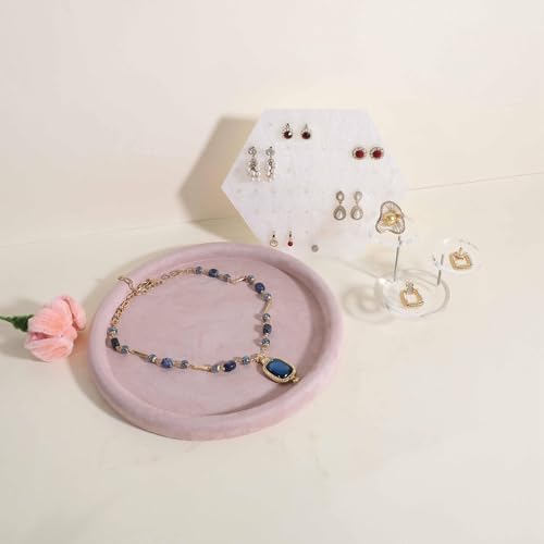 Velvet Jewelry Display Tray, Round Jewelry Organizer Plate, Empty Jewelry Showcase Tray for Necklaces, Bracelets, Rings, Earrings【Pink-Large, 9.8 x 9.8 in 】 - color: Pink, size: 9.8 x 9.8 in