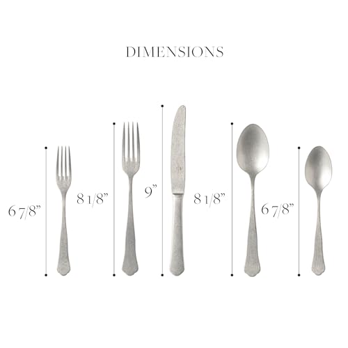 Costa Nova 5-Piece Silverware Service for 1 - Prado Collection, Vintage Gold Brushed Finish | Stainless Steel Cutlery | Dishwasher Safe Flatware | Restaurant Quality Dinnerware