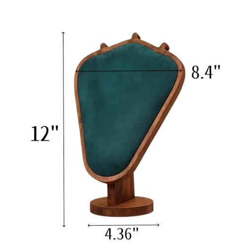 Walnut Color Body Wood Necklace Display Stand with Green Flannelette Soft Mat Necklace Holder Organizer Desktop Stand for Home Store Dresser-4.45"x8.4"x12" - color: Walnut-Green, size: 4.45"x8.4"x12"