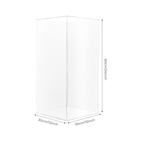 Acrylic Display Stand, 12 x 12 x 24 Inch Display Cube Pedestal, Clear Plastic Box for Centerpieces, Countertop Collectibles Case for Wedding Birthday Party Living Room Bedroom Study Decoration