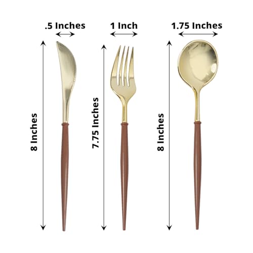 Efavormart 24-Pack 8" Gold and Brown Disposable Plastic Silverware; Organic Dual-Tone Heavy-Duty Cutlery for Rustic Farmhouse Weddings, Harvest Dinners and Outdoor Themes - color: Brown, size: 8"