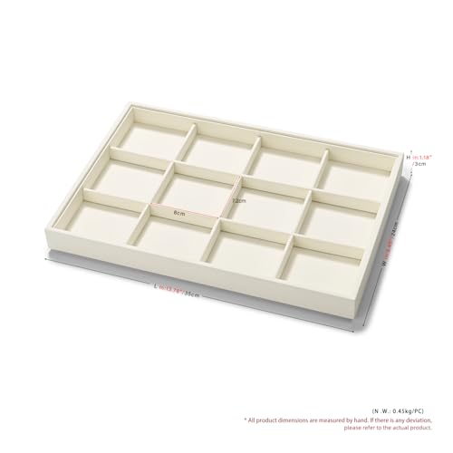 12 Grids Microfiber Jewelry Tray Bracelet Bangle Earring Tray Jewelry Display Trays for Bracelet Bangle Watch Earring Display Storage (White) - color: Beige, size: 12 Grid