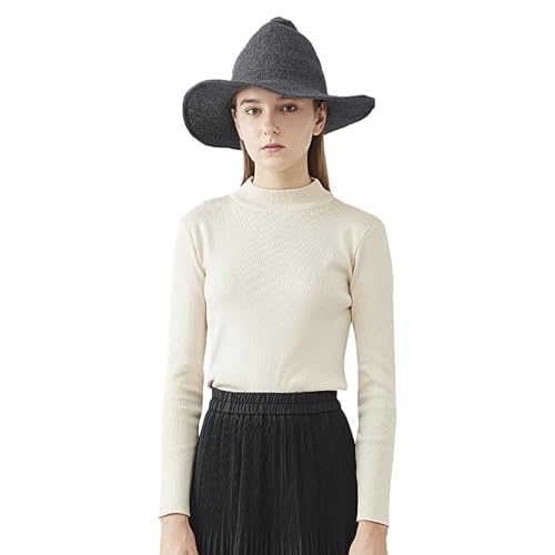 Halloween Witch Hat for Women Wide Brim Foldable Wizard Hat Wool Knit Pointed Cap Cosplay Costume Accessory - color: Dark Grey