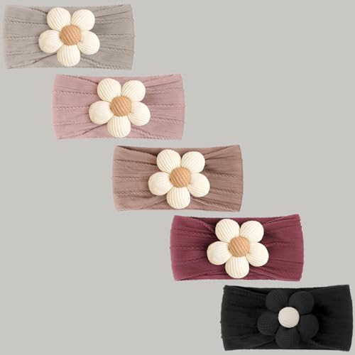CÉLLOT 5 Pcs Baby Flower Headbands Baby Girls Nylon Headbands Soft Hairbands Hair Accessories for Newborn Infant Toddler Kids(Autumn/Winter Colors) - color: Gray+Muted Pink+Khaki+Wine Red+Black