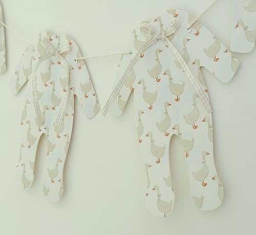 Goose Theme Banner - Little Goose Baby Shower Decoration, Six Large Pajamas with Ribbon Bow,Neutral Color,Anniversary Birthday Party Photo Shoot Background Props
