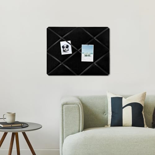 Black Fabric Memo Bulletin Board, 23.6x17.7 inches Velvet Pin Board for Wall, Vision Board Message Board Cork Board with Criss-Cross Ribbons for Home Office School Wall Decor(BK Velvet,4560) - size: 23.6"x17.7"