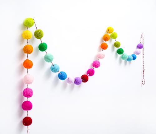 3 Pcs Pre-Strung Happy Birthday Banner, Felt Ball Garland, Pennant Triangle Flags, Rainbow Party Decorations, HAPPY BIRTHDAY Garland, Personalized Holiday Sign for Birthday Decor, Party Supplies, Photo Prop ( Felt Banner + Pennant Flags + Rainbow Balls) -