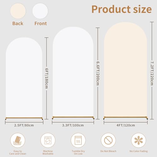 Double Color Arch Backdrop Cover Set of 3 - 6ft/6.6ft/7.2ft Wedding Spandex Fitted Covers for Round Top Arch - Baby Party Birthday Banquet Shower (White+Cream) - color: White+Crean, size: 6FT+6.6FT+7.2FT