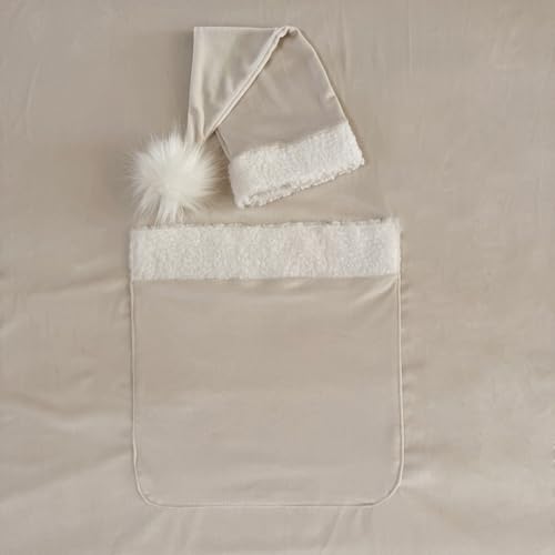 Zeroest Newborn Photography Blanket with Pocket & Santa Hat - Newborn Photoshoot Props - Boys & Girls Posing Stretch Fabric Beanbag Cover 47.2" x 39.3" (Light Beige) - color: Light Beige
