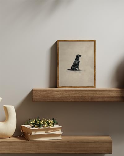 VIYYIEA Vintage Framed Black Dog Wall Art, Bedroom Living Room Minimalist Animal Art Decor, Antique Dog Canvas Print Paintings, Home Farmhouse Retro Still Life Decor, 8x10 Inch - color: Black Labrador Dog, size: 10"L x 8"W