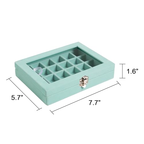 Frebeauty 24 Grid Jewelry Tray,Velvet Stud Earring Organizer,Small Jewelry Organizer with Clear Lid,Lockable Earring Holder Organizer Jewelry Boxes & Organizer Ring Holder for Women & Girls(Turquoise) - color: Turquoise