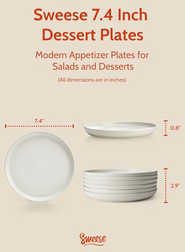 Sweese Porcelain Dessert Plates 7.4 Inch Set of 6 - Dove Gray Salad Plates, Dishwasher Microwave Safe, Smooth Glaze - color: Light Grey, size: 7.4 Inch
