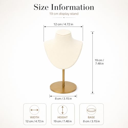 Necklace Display Stand For Selling Velvet Chain Jewelry Bust Holder Organizer With Stainless Steel Stand Jewelry Display - color: Beige-White-7.08in