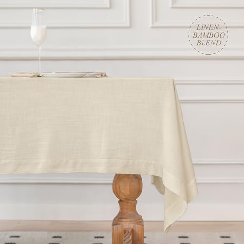 Linen World Linen Tablecloth 90x90 Inch, Square Tablecloth Luxury Texture & Linen Look – Soft, Cool & Breathable Linen Blend Tablecloth for Dining, Kitchen, Outdoor, Easter-Sand Beige - color: Sand Beige, size: 90" x 90" (Square)