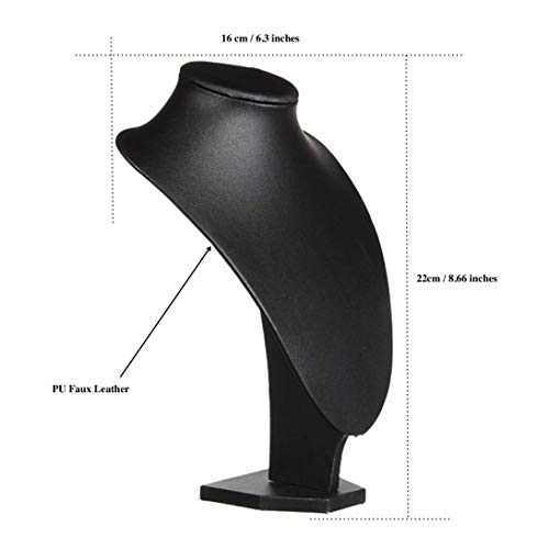 Comelyjewel Necklace Holder Stand Set of 2, Jewelry Bust Display Stand for Necklaces, Velvet Mannequin Jewelry Organizer for Women, Jewelry Display for Vendors, Vanity & Retail (Black Faux Leather) - color: Black Faux Leather