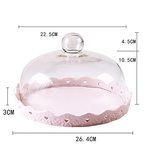 Food Covers,Splatter Covers,Cake Stands, 8 and 10 Inch Pink Lace Ceramic Discs with Lids, Birthday Party Dessert PlatesFruit Dome Keep Fresh Dome Cover Pastry Photo Props - size: 26.4cm