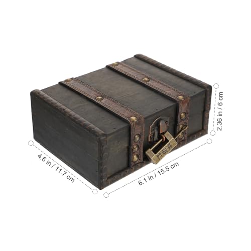 Veemoon Vintage Small Wooden Lock Box Antique Storage Case Retro Jewelry Chest Organizer Pirate Treasure Chest for Jewelry Cosmetics Photography Props