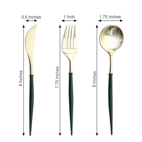 Efavormart 24-Pack 8" Gold and Hunter Green Disposable Plastic Silverware; Festive Dual-Tone Heavy-Duty Cutlery for Botanical Weddings and Formal Winter Holiday Galas - color: Hunter Green, size: 8"