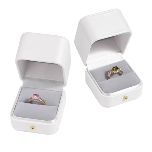 Velvet Ring Gift Box, Small Jewelry Earring Studs Holder Case for Wedding Day, Proposal, Engagement, Anniversary, Ring Display Storage Box for Women Girl (White S) - color: White S
