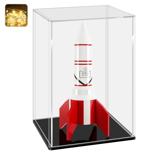 LANSCOERY Acrylic Display Case, 8x8x10 in, Upgraded Thickened UV-Resistant Showcase, 98% Clarity Dustproof Box with Glossy Black Base for Action Figures, LEGO & Models, Includes Scraper & LED Light - color: Black, size: 8x8x10inch; 20x20x25cm