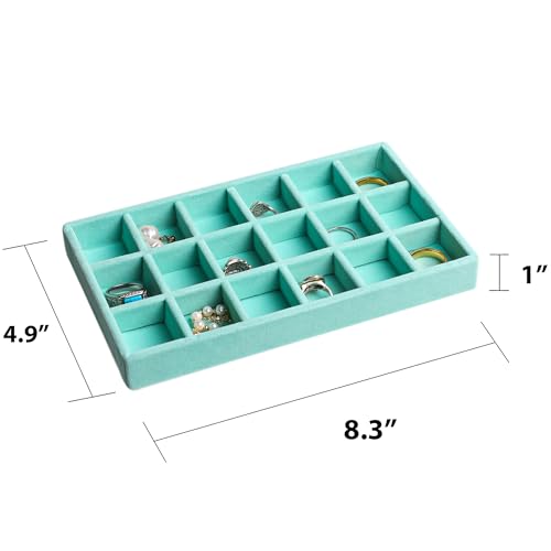 Frebeauty Jewelry Organizer Tray,Stackable Velvet Jewelry Trays,Drawer Inserts Earring Organizer For Women Jewelry Storage Display Case for Rings Stud Necklaces,Set of 6(Turquoise) - color: Turquoise, size: Set 6