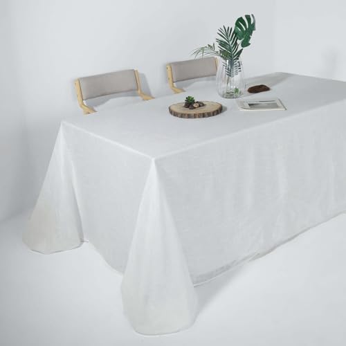 Efavormart 90x132 White Premium Faux Linen Rectangular Tablecloth | Wrinkle Free Tablecloth - color: White, size: 132" x 90" (Rectangular)