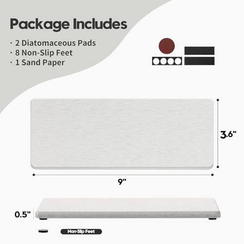 2PCS Beige Bathroom Sink Vanity Trays, Water Absorbing Diatomite Stone Drying Soap Dish Dispenser for Kitchen Counter, Sponge Holder Mat Rack Faucet Splash Guard Caddy Organizer, 9"x3.5" - color: 2 Pack - Greige, size: 9" X 3.5"