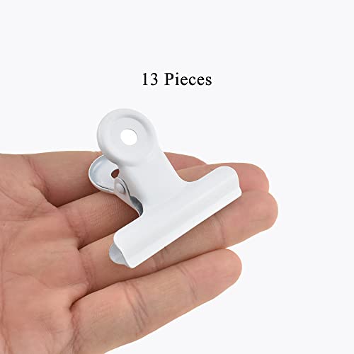HAHIYO 2inch White Bulldog Clips Metal File Hinge Binder Clips Clamps Save Space Strong Spring Jaws Rock Solid Grip Book Lay Flat Deburred Edge for Hang Photos Wall Grid Dog Food 13PCS - size: White-2in-13P
