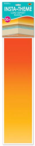 Beistle Luau Sunset Wall Backdrop, 4’ x 30’ – Photo Backdrop, Easy to Adhere Wall Covering, Tropical Party Decorations, Luau Party Decorations, Beach Decor, Hawaiian Party Decorations - style: Luau Sunset