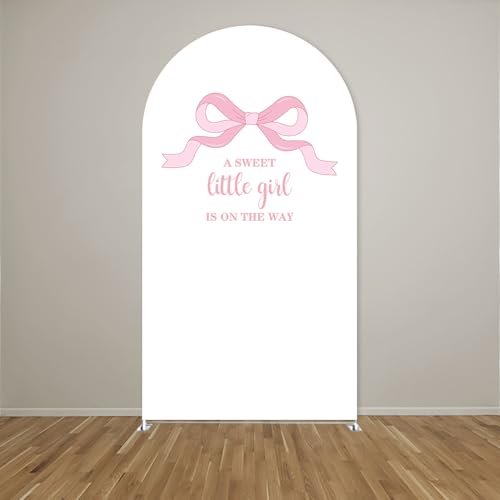 Little Sweetheart is on The Way Arch Backdrop Cover Love Valentine Party Decors Arch Spandex Cover for Baby Shower Pink Girls Birthday (2.6x6ft,bow62) - color: bow62, size: 2.6x6ft