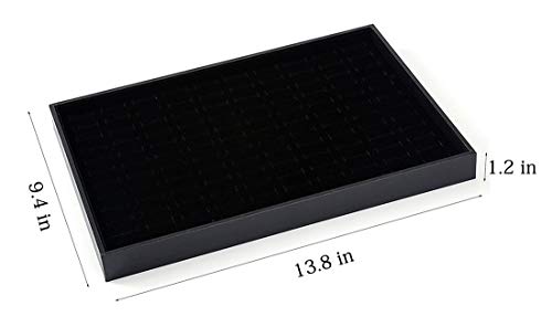 Black Velvet Stackable 100 Slot Ring Inserts Jewelry Tray Showcase Display Organizer Holder Storage Box Case Pad Stackers for Valet Closet, Decorate Vanity Table, Cabinet, College Dorm Drawer - color: Black 100 Slot Rings