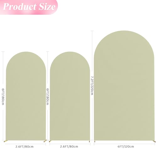 Wokceer Wedding Arch Cover 7.2FT, 6FT, 6FT Spandex Set of 3 Wedding Arch Stand Covers Round Top Chiara Arch Backdrop Stands Cover for Birthday Party Ceremony Banquet Decor Sage Green - color: Sage Green, size: 7.2FT,6FT,6FT