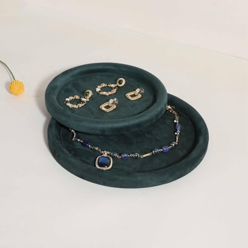 Velvet Jewelry Display Tray, Round Jewelry Organizer Plate, Empty Jewelry Showcase Tray for Necklaces, Bracelets, Rings, Earrings【Green-Large, 9.8 x 9.8 in 】 - color: Green, size: 9.8 x 9.8 in