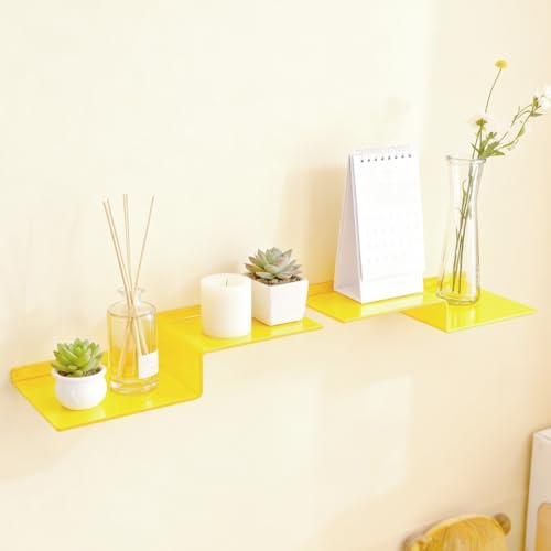 SetGame 2-Pack Acrylic Shelves Z-Shaped Display Stand Wall Mounted, 12 Inch Wall Storage Organizer for Toys, Books, Plants, Photos Album, Suit for Office, Living Room, Room Decor (Yellow) - color: Yellow