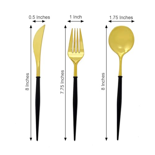 Efavormart 24-Pack 8" Gold and Black Disposable Plastic Silverware; Professional Dual-Tone Heavy-Duty Cutlery for Executive Receptions, Luxury Parties and Boutique Events - color: Gold/Black, size: 8"