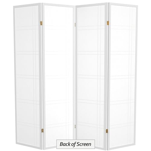 Red Lantern 6 ft. Tall Double Cross Shoji Screen - White - 4 Panels - color: White, size: 4 Panel
