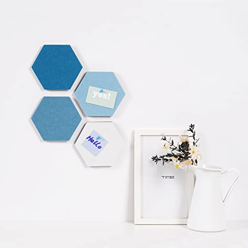 LAJAR 8 Pcs Hexagon Felt Bulletin Board Tiles, Self Adhesive Felt Pin Board Wall Tiles for Photos, Pictures, Memos (Cyanine) - color: Cyanine