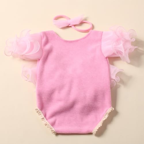 Newborn Photography Outfits Girl Baby Photo Tutu Dress Newborn Photoshoot Romper Baby Picture Lace Outfit - color: Pink1