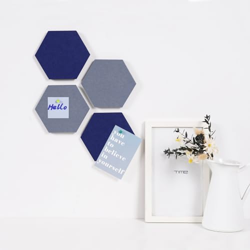LAJAR 8 Pcs Hexagon Felt Bulletin Board Tiles, Self Adhesive Felt Pin Board Wall Tiles for Photos, Pictures, Memos (Navy Blue) - color: Navy Blue