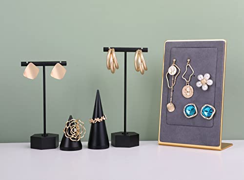 Black Metal Earring T Bar Stand, Single small earring hanger display, Retail earring holder for show, Jewelry earring organizer for Online store Photography【Black-Hexagon Base Height 5.3"】 - color: Black, size: High