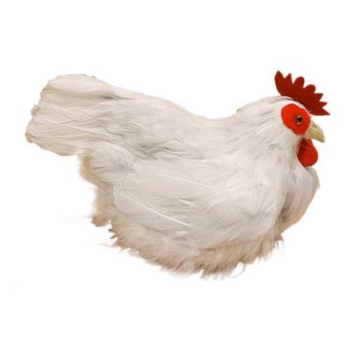7.09" Realistic Hen Model Garden Statue, Chicken Simulation Model Lifelike Figurine Teaching Props, Rustic White Hen Sculpture for Landscape Yard Patio Porch Home Decor