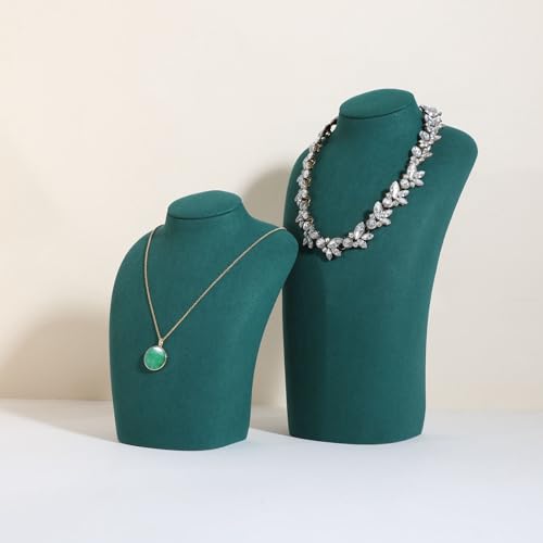 GemeShou Green necklace hanger jewelry organizer, Velvet jewelry stand necklace holder, jewelry mannequin bust for necklaces, Jewelry boutique store photography props【Green-Medium height 7.87 inch】 - color: Green, size: Medium