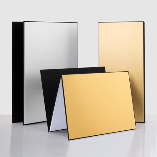 Meking 12" x 8" Light Reflector, 4 in 1 Photography Reflector Cardboard, Folding Light Diffuser Board for Food and Product Photography Lighting - White/Black/Glod/Silver, 2 Pack - size: 2PCS 12x8"