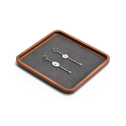 Solid Wood Jewelry Display Flat Tray for Rings Earrings Necklace Bracelet, Jewelry Photograph Display(Grey,L) - color: Grey, size: 20 * 18 * 1.5cm