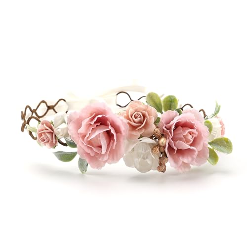 Flower Girl Flower Crown Pink Baby Girls Floral Headpieces Kids Headband Children Hair Wreath Photo Prop (Blush pink-Child Size) - color: Blush pink