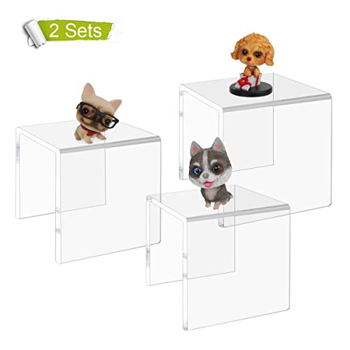 NIUBEE Acrylic Display Risers Stand 2 Sets,3 Steps Clear Riser Shelf Showcase for Amiibo Funko POP Figures -8.4"x6.3"x4.3" - size: (8,6,4)" x2Set
