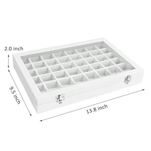 Vicoter Velvet Jewelry Tray 48 Compartments Jewelry Display Organizer with Transparent Cover Rings, Earrings, Necklaces, Pendants Storage Box for Girls, Wives, Mothers, Women - color: Ivory, size: 48 Grid